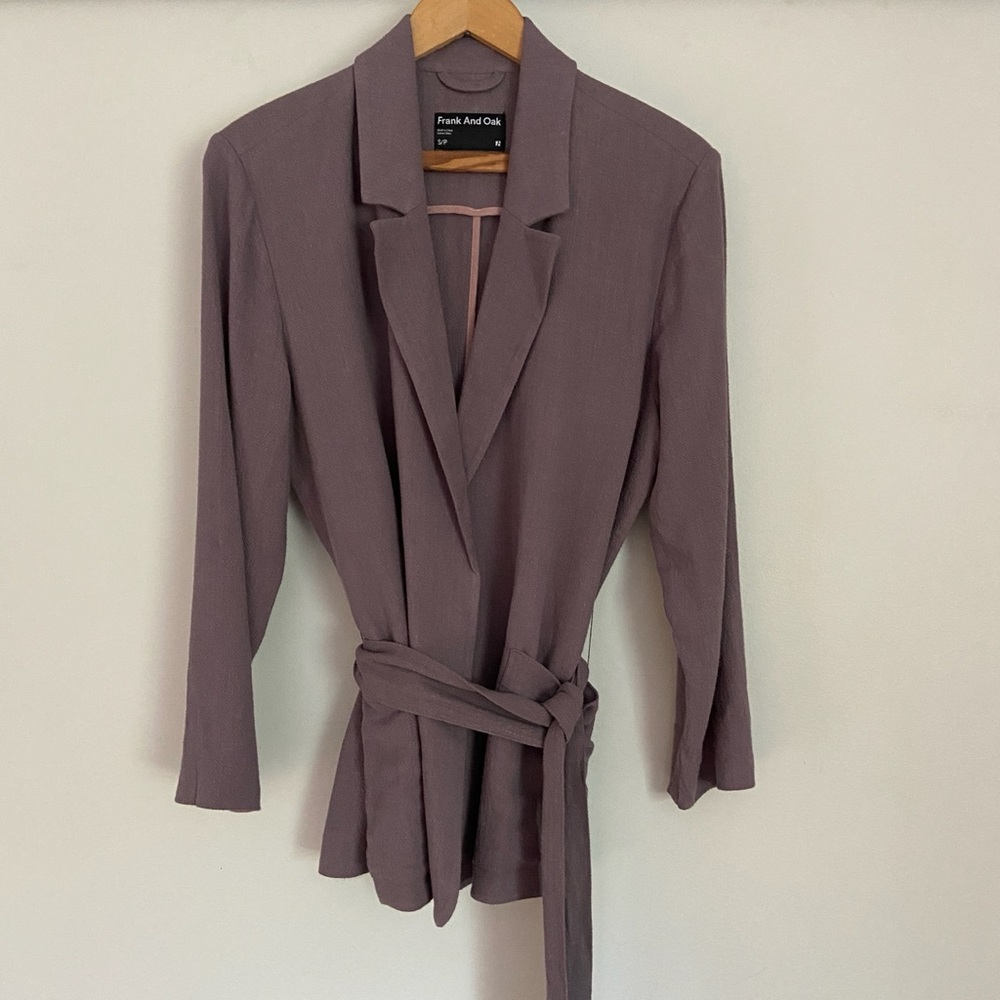 Frank and Oak The Fluid Blazer Dusty Lavender Linen Belted Jacket Small